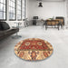 Round Machine Washable Abstract Red Rug in a Office, wshabs4096