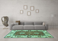 Machine Washable Abstract Turquoise Modern Rug, wshabs4096turq