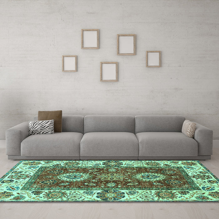 Machine Washable Abstract Turquoise Modern Area Rugs in a Living Room,, wshabs4096turq
