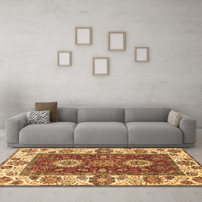 Machine Washable Abstract Brown Modern Rug in a Living Room,, wshabs4096brn