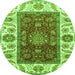 Round Machine Washable Abstract Green Modern Area Rugs, wshabs4097grn