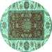 Round Abstract Turquoise Modern Rug, abs4097turq