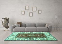 Machine Washable Abstract Turquoise Modern Area Rugs in a Living Room,, wshabs4097turq