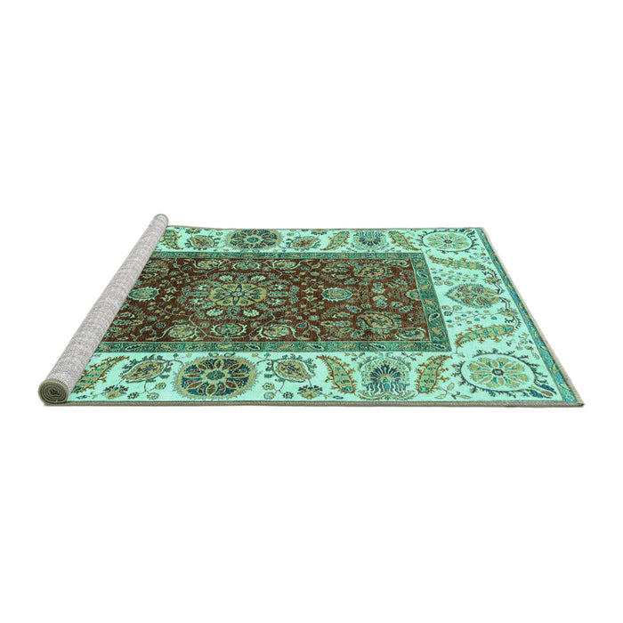 Sideview of Machine Washable Abstract Turquoise Modern Area Rugs, wshabs4097turq