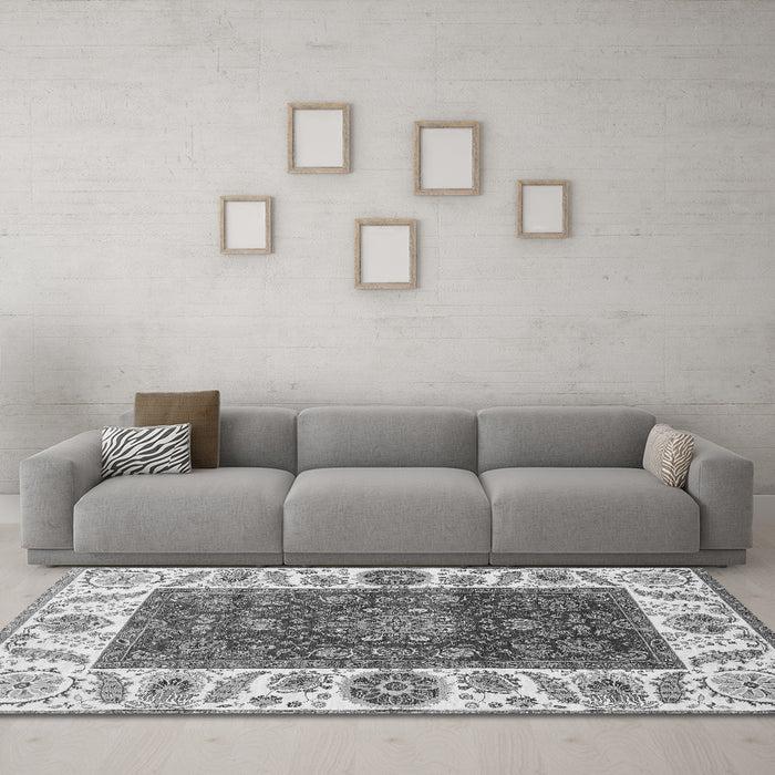 Machine Washable Abstract Gray Modern Rug in a Living Room,, wshabs4097gry
