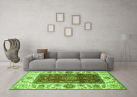 Machine Washable Abstract Green Modern Rug, wshabs4097grn