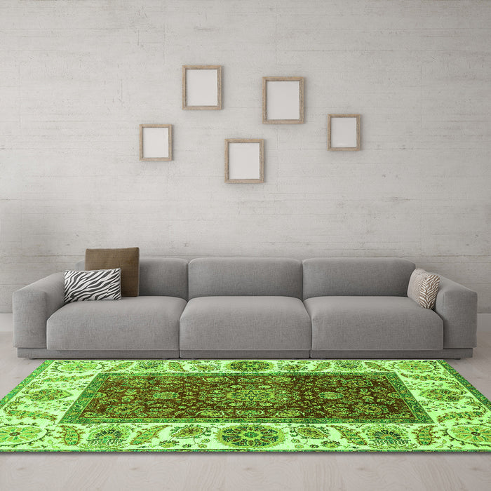 Machine Washable Abstract Green Modern Area Rugs in a Living Room,, wshabs4097grn