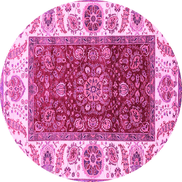 Round Machine Washable Abstract Pink Modern Rug, wshabs4097pnk