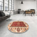 Round Machine Washable Abstract Red Rug in a Office, wshabs4097