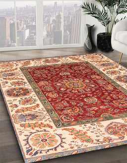 Machine Washable Abstract Red Rug in a Family Room, wshabs4097