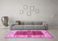 Machine Washable Abstract Pink Modern Rug, wshabs4097pnk