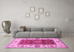 Machine Washable Abstract Pink Modern Rug in a Living Room, wshabs4097pnk