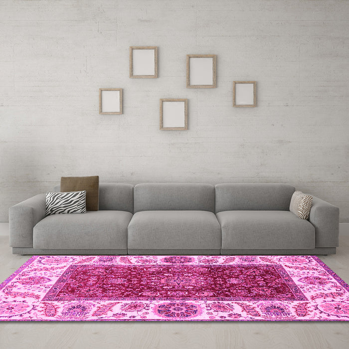 Machine Washable Abstract Pink Modern Rug in a Living Room, wshabs4097pnk
