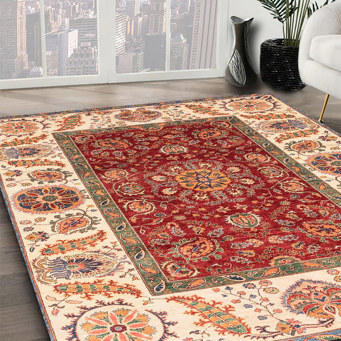 Abstract Red Modern Rug in Family Room, abs4097