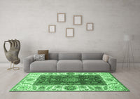 Machine Washable Abstract Emerald Green Modern Rug, wshabs4097emgrn