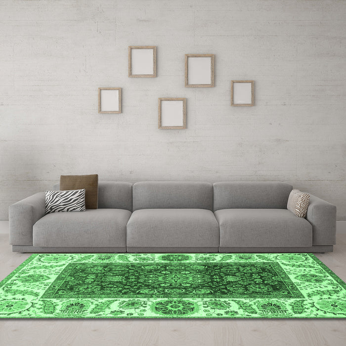 Machine Washable Abstract Emerald Green Modern Area Rugs in a Living Room,, wshabs4097emgrn