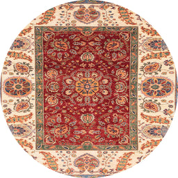 Round Machine Washable Abstract Red Rug, wshabs4097