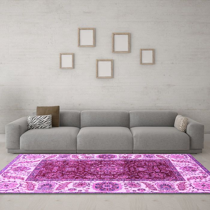 Machine Washable Abstract Purple Modern Area Rugs in a Living Room, wshabs4097pur