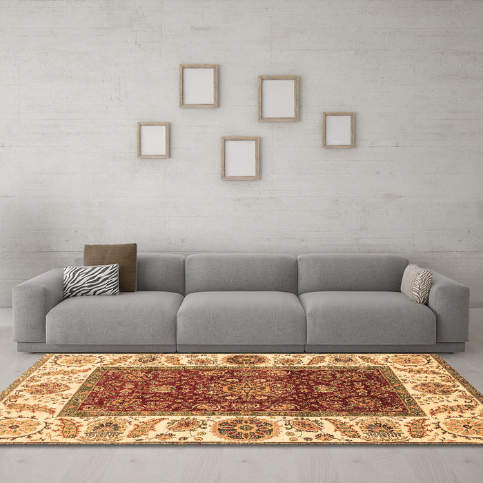 Machine Washable Abstract Brown Modern Rug in a Living Room,, wshabs4097brn