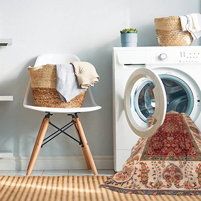 Machine Washable Abstract Red Rug in a Washing Machine, wshabs4097