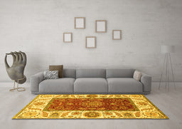 Machine Washable Abstract Yellow Modern Rug in a Living Room, wshabs4097yw