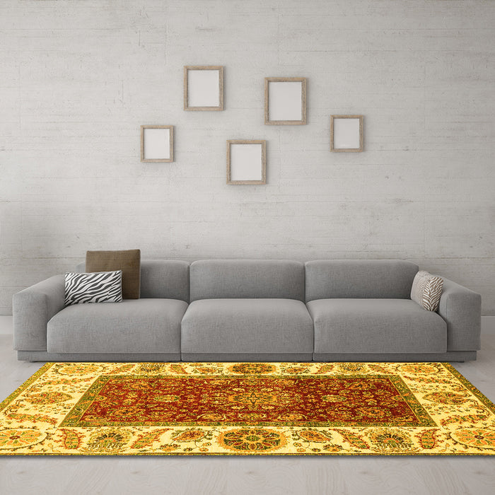Machine Washable Abstract Yellow Modern Rug in a Living Room, wshabs4097yw
