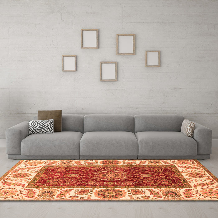 Machine Washable Abstract Orange Modern Area Rugs in a Living Room, wshabs4097org