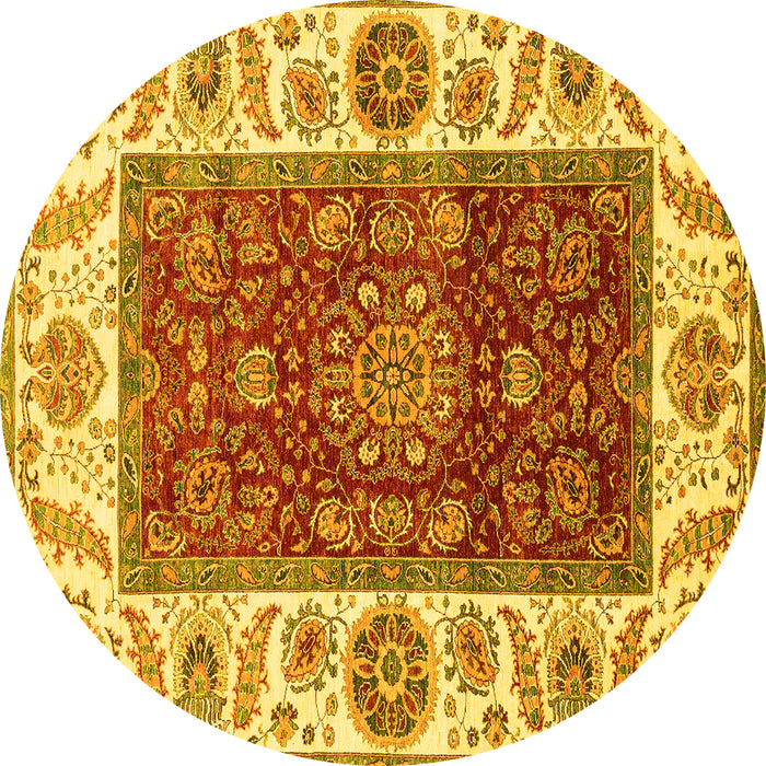 Round Abstract Yellow Modern Rug, abs4097yw