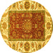 Round Abstract Yellow Modern Rug, abs4097yw