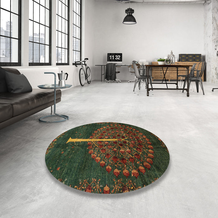 Round Machine Washable Abstract Night Red Rug in a Office, wshabs4098