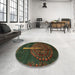 Round Machine Washable Abstract Night Red Rug in a Office, wshabs4098