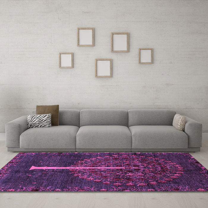 Machine Washable Abstract Purple Modern Area Rugs in a Living Room, wshabs4098pur