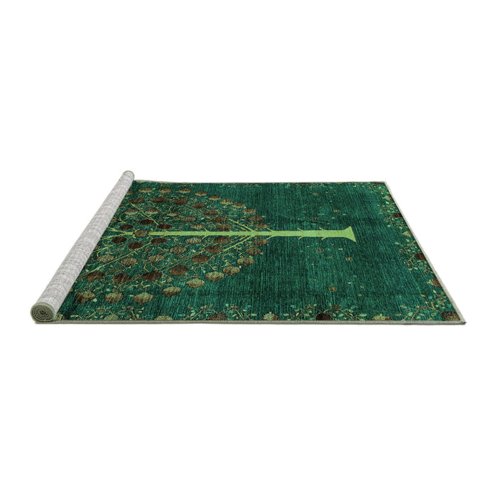 Sideview of Machine Washable Abstract Turquoise Modern Area Rugs, wshabs4098turq
