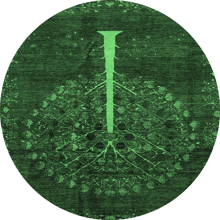Round Abstract Emerald Green Modern Rug, abs4098emgrn