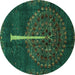 Round Machine Washable Abstract Turquoise Modern Area Rugs, wshabs4098turq