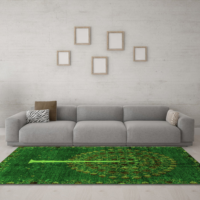 Machine Washable Abstract Green Modern Area Rugs in a Living Room,, wshabs4098grn