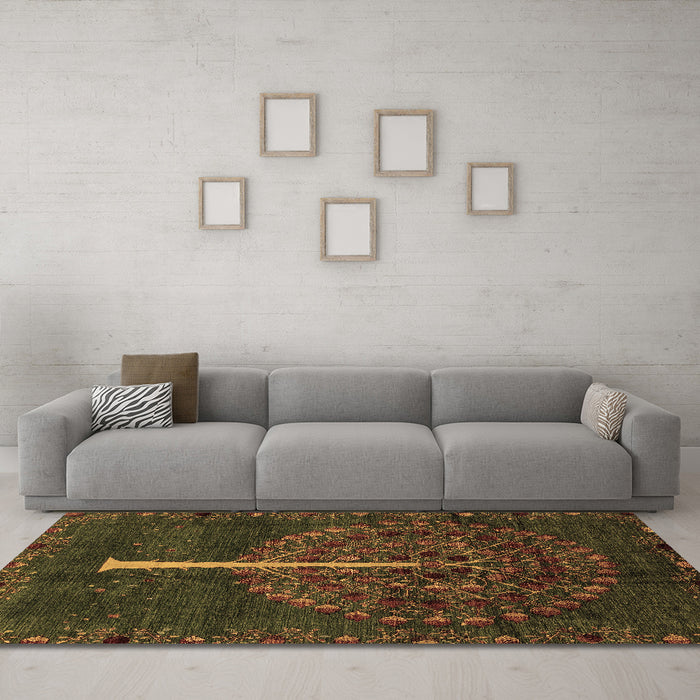 Machine Washable Abstract Brown Modern Rug in a Living Room,, wshabs4098brn