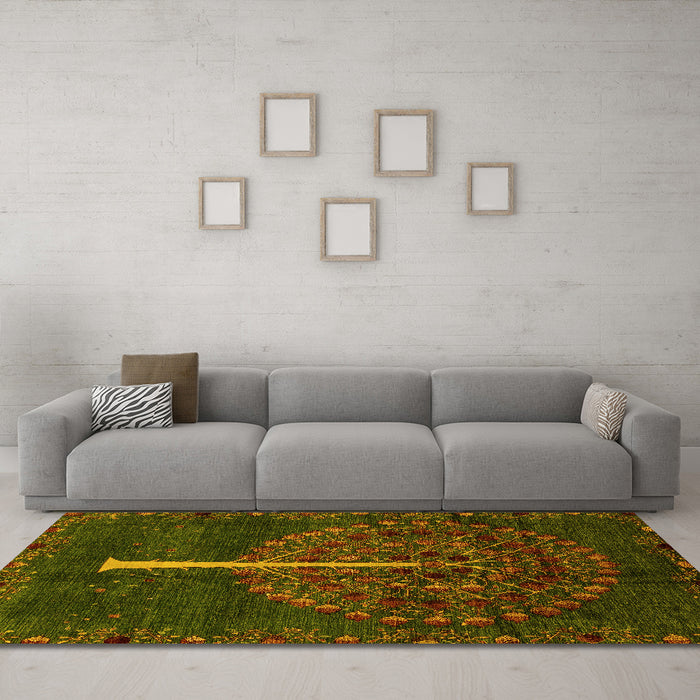 Machine Washable Abstract Yellow Modern Rug in a Living Room, wshabs4098yw