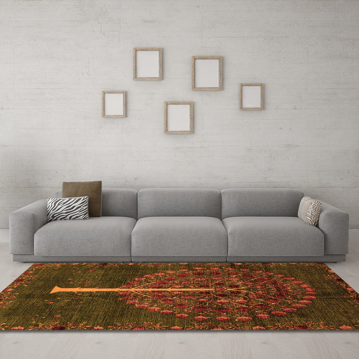 Machine Washable Abstract Orange Modern Area Rugs in a Living Room, wshabs4098org