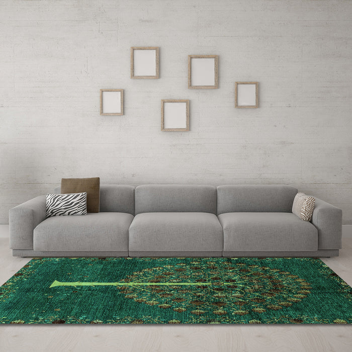 Machine Washable Abstract Turquoise Modern Area Rugs in a Living Room,, wshabs4098turq