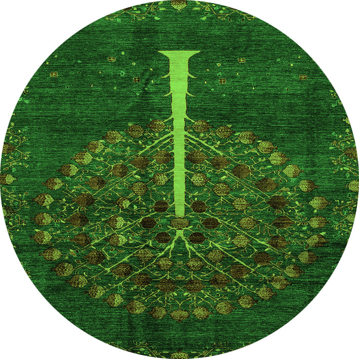 Round Abstract Green Modern Rug, abs4098grn
