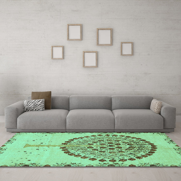 Machine Washable Abstract Turquoise Modern Area Rugs in a Living Room,, wshabs4099turq