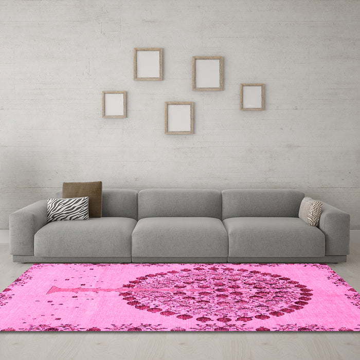 Machine Washable Abstract Pink Modern Rug in a Living Room, wshabs4099pnk