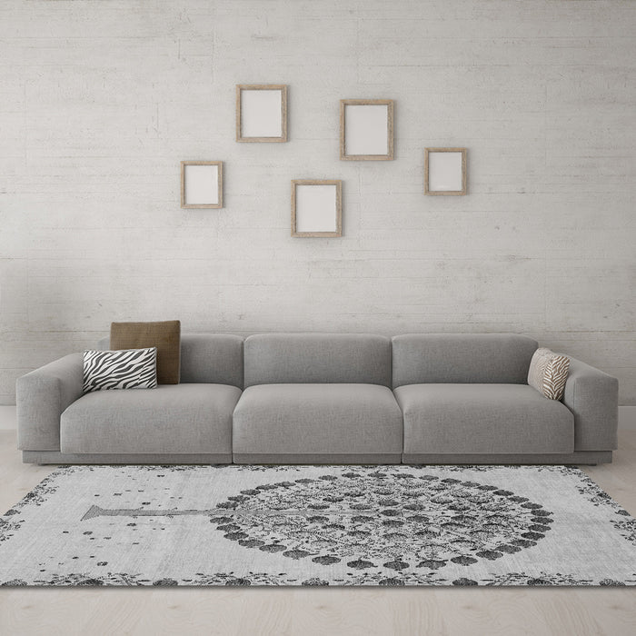 Machine Washable Abstract Gray Modern Rug in a Living Room,, wshabs4099gry