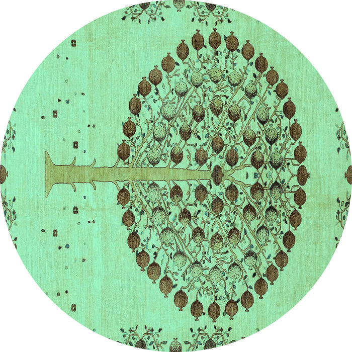 Round Machine Washable Abstract Turquoise Modern Area Rugs, wshabs4099turq