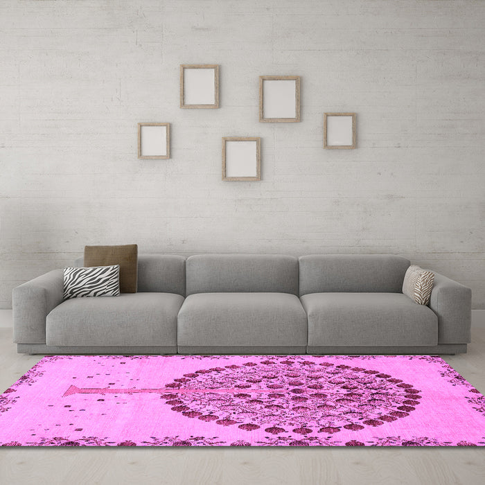 Machine Washable Abstract Purple Modern Area Rugs in a Living Room, wshabs4099pur