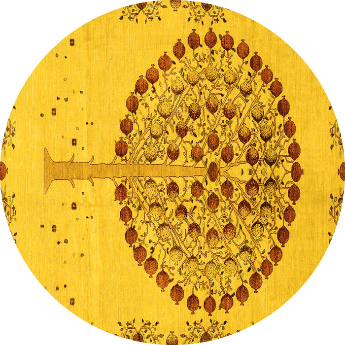 Round Abstract Yellow Modern Rug, abs4099yw