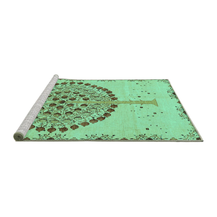 Sideview of Machine Washable Abstract Turquoise Modern Area Rugs, wshabs4099turq