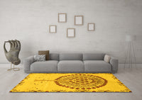 Machine Washable Abstract Yellow Modern Rug, wshabs4099yw