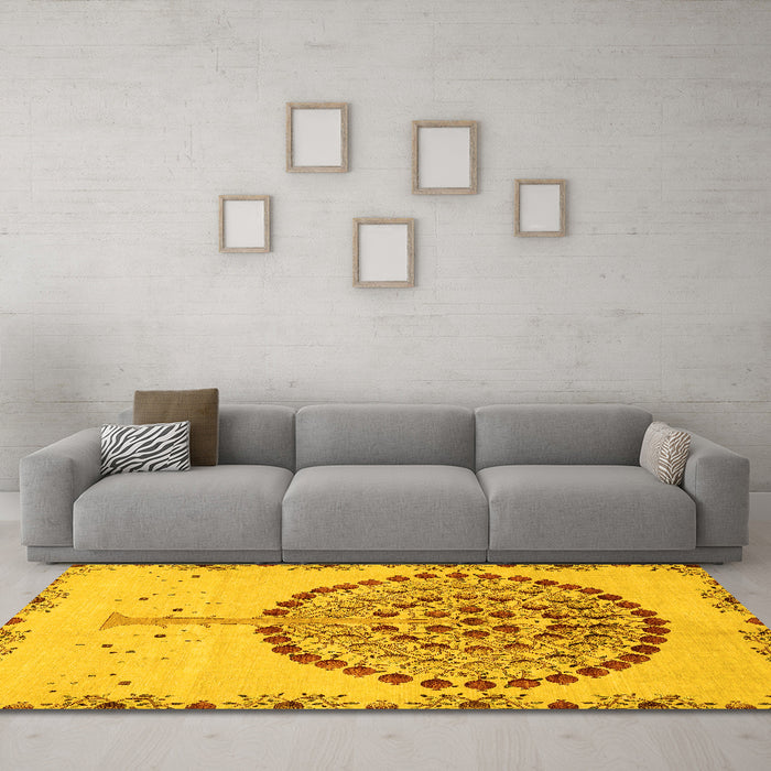 Machine Washable Abstract Yellow Modern Rug in a Living Room, wshabs4099yw